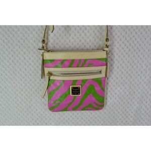 Dooney & Bourke Pink Green Zebra Leather Suki Crossbody Bag Y2K